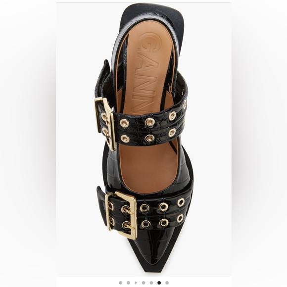 💫Ganni Black Patent Python Gold Buckle Ballerinas - Picture 5 of 13